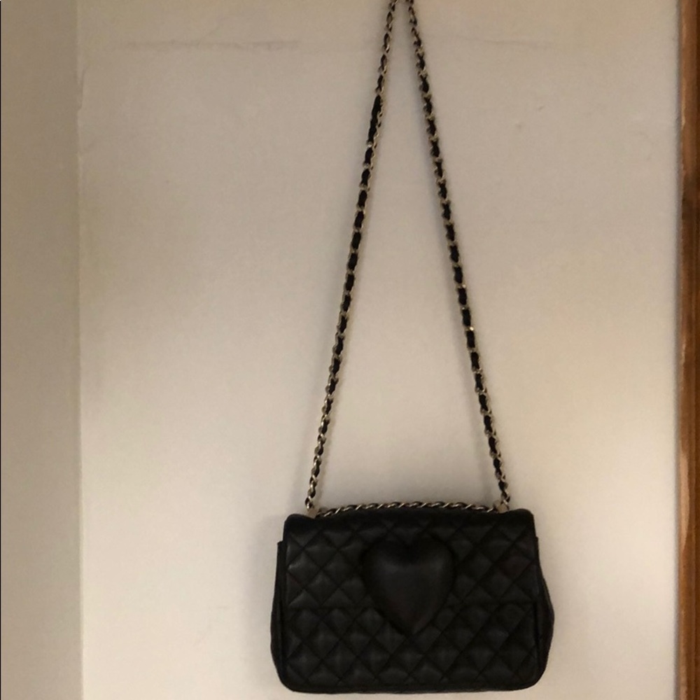 Black Leather Bag with Silver Chain